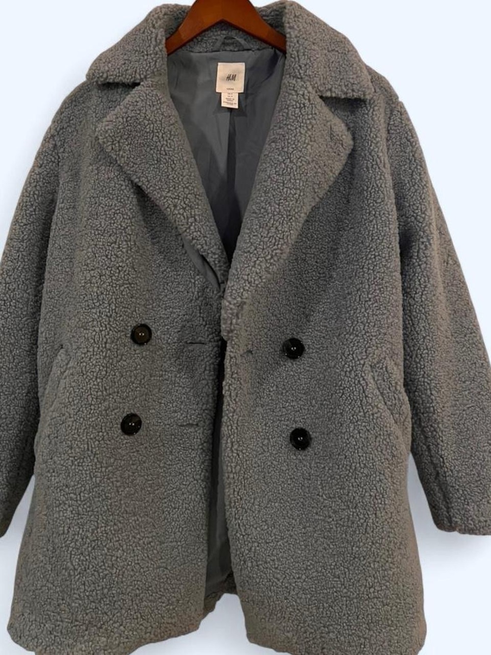 H&M Blue Teddy Double-Breasted Coat Size S